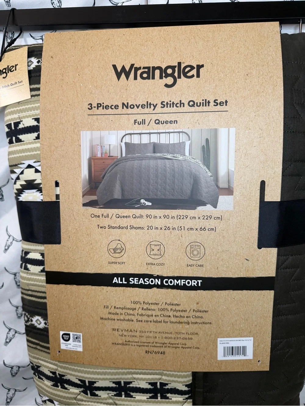 Wrangler Olive and Beige Southwestern Pattern 3-Piece Quilt Set